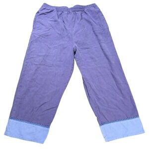 Sport Savvy Linen Blen Crop Pants Women's Size L Purple Crochet Trim Wide Leg